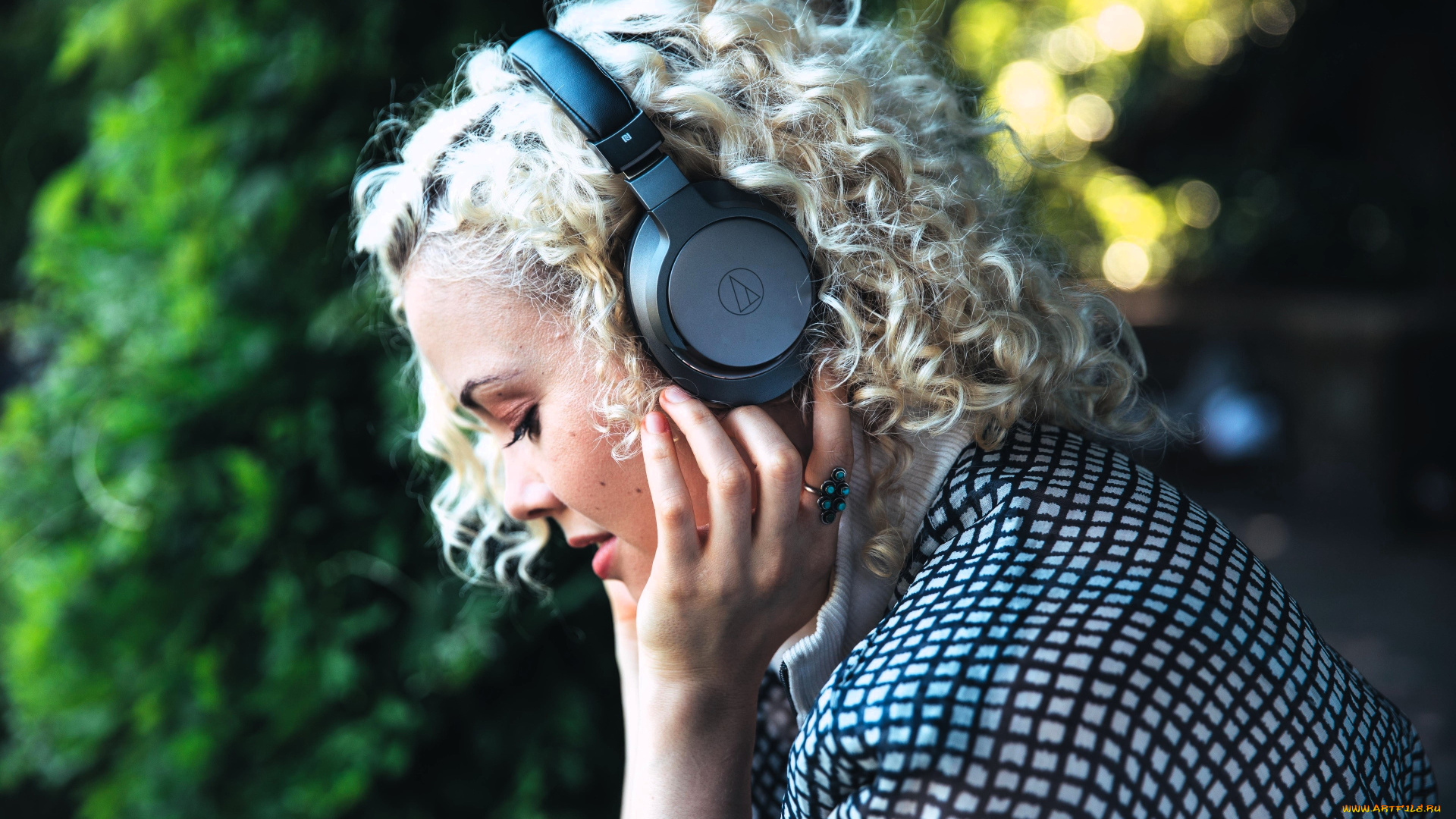 девушки, -, лица, , портреты, блондинка, лицо, профиль, наушники