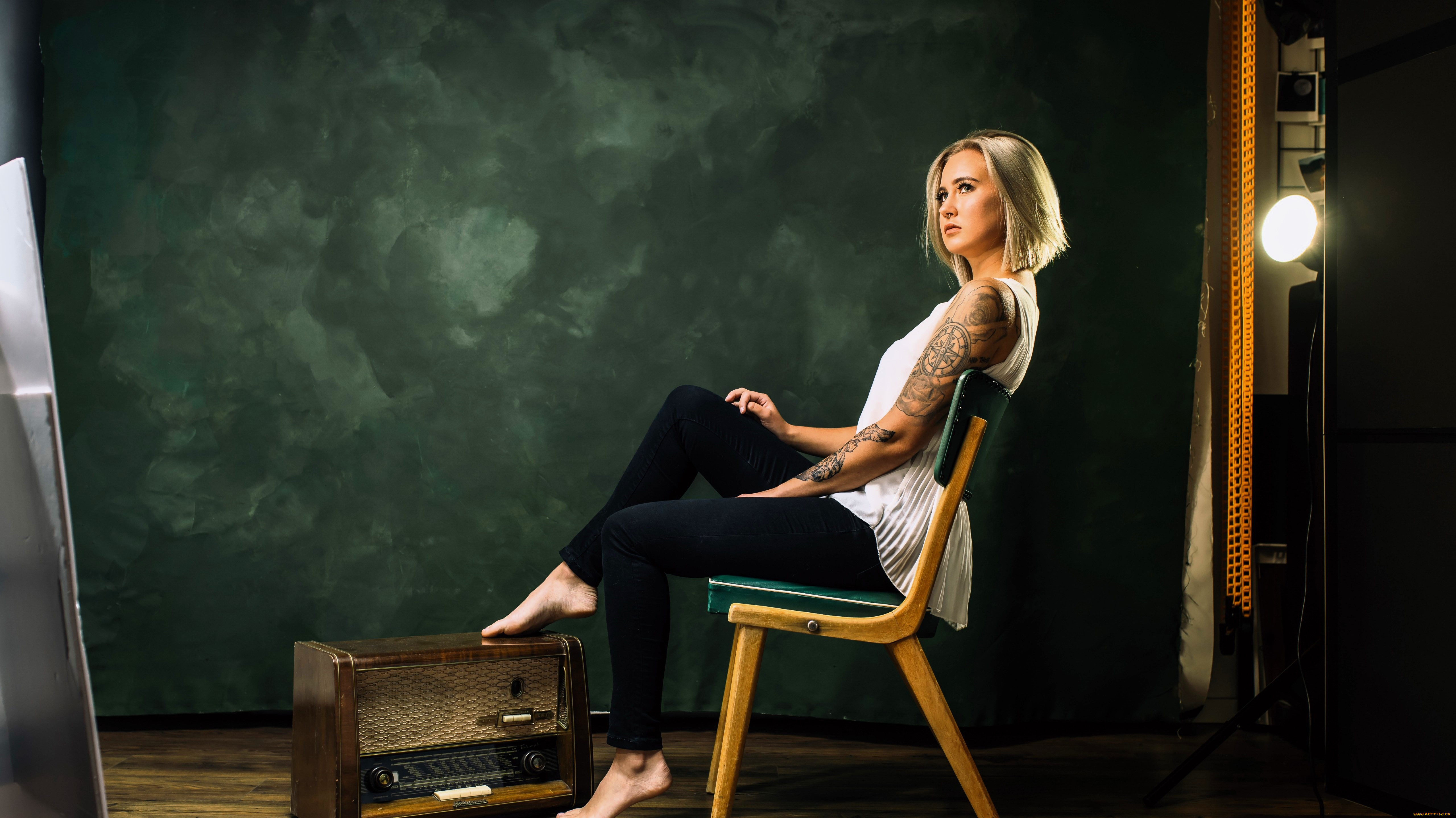 девушки, -, блондинки, , светловолосые, блондинка, туника, тату, штаны, приемник