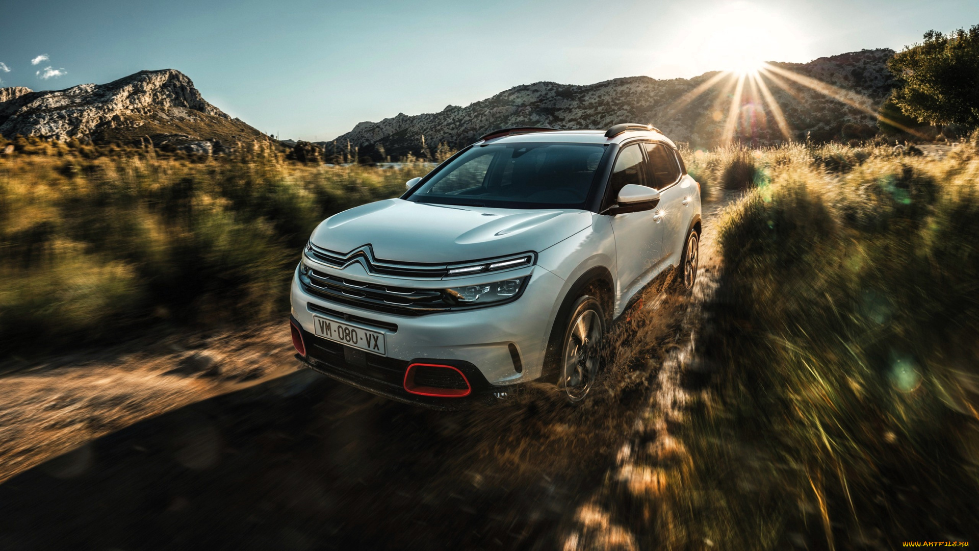 citroen, c5, aircross, автомобили, citroen, ds, белый, степь, горы, кусты, лучи, солнце
