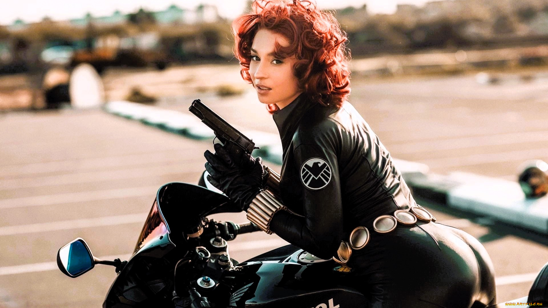 девушки, анна, шаховская, образ, косплей, костюм, пистолет, мотоцикл