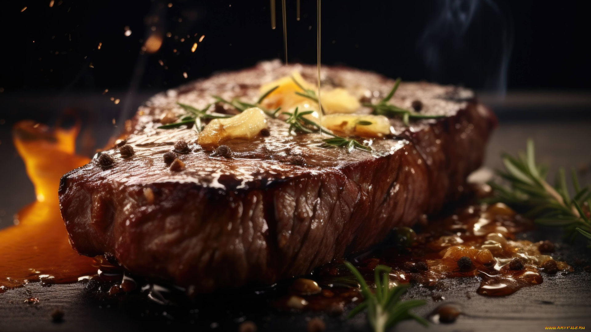 еда, мясные, блюда, розмарин, мясо, запеченное, говядина