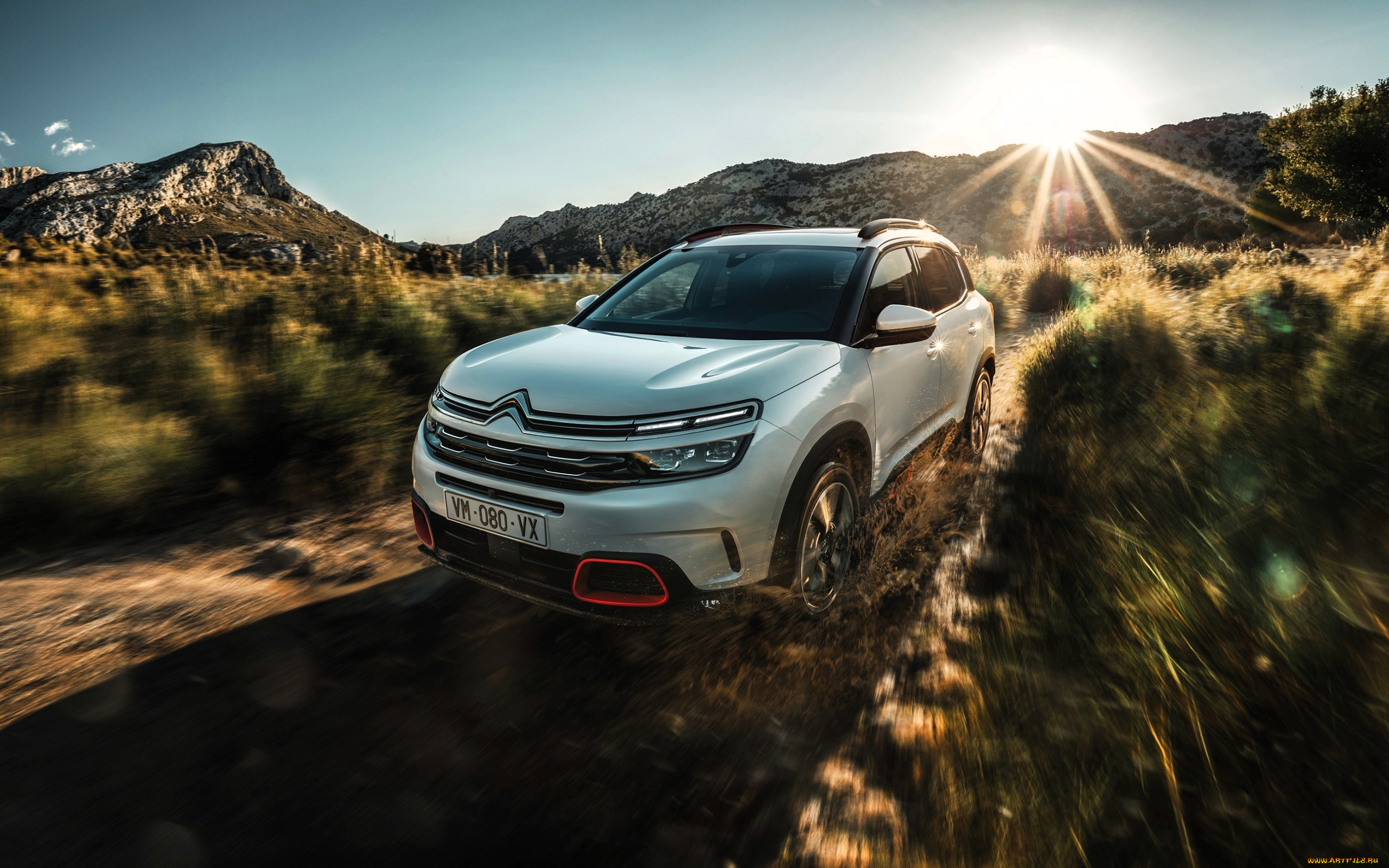 citroen, c5, aircross, автомобили, citroen, ds, белый, степь, горы, кусты, лучи, солнце