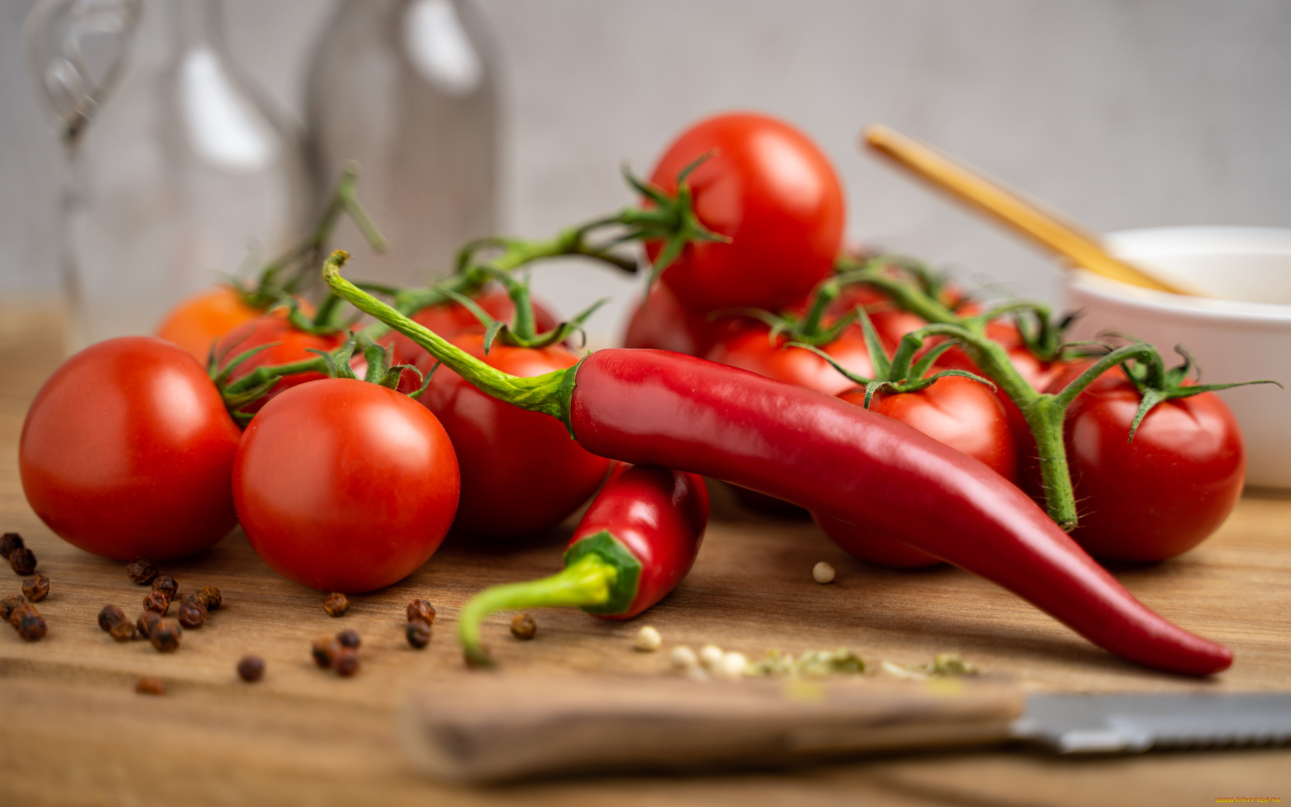 еда, овощи, перец, помидоры