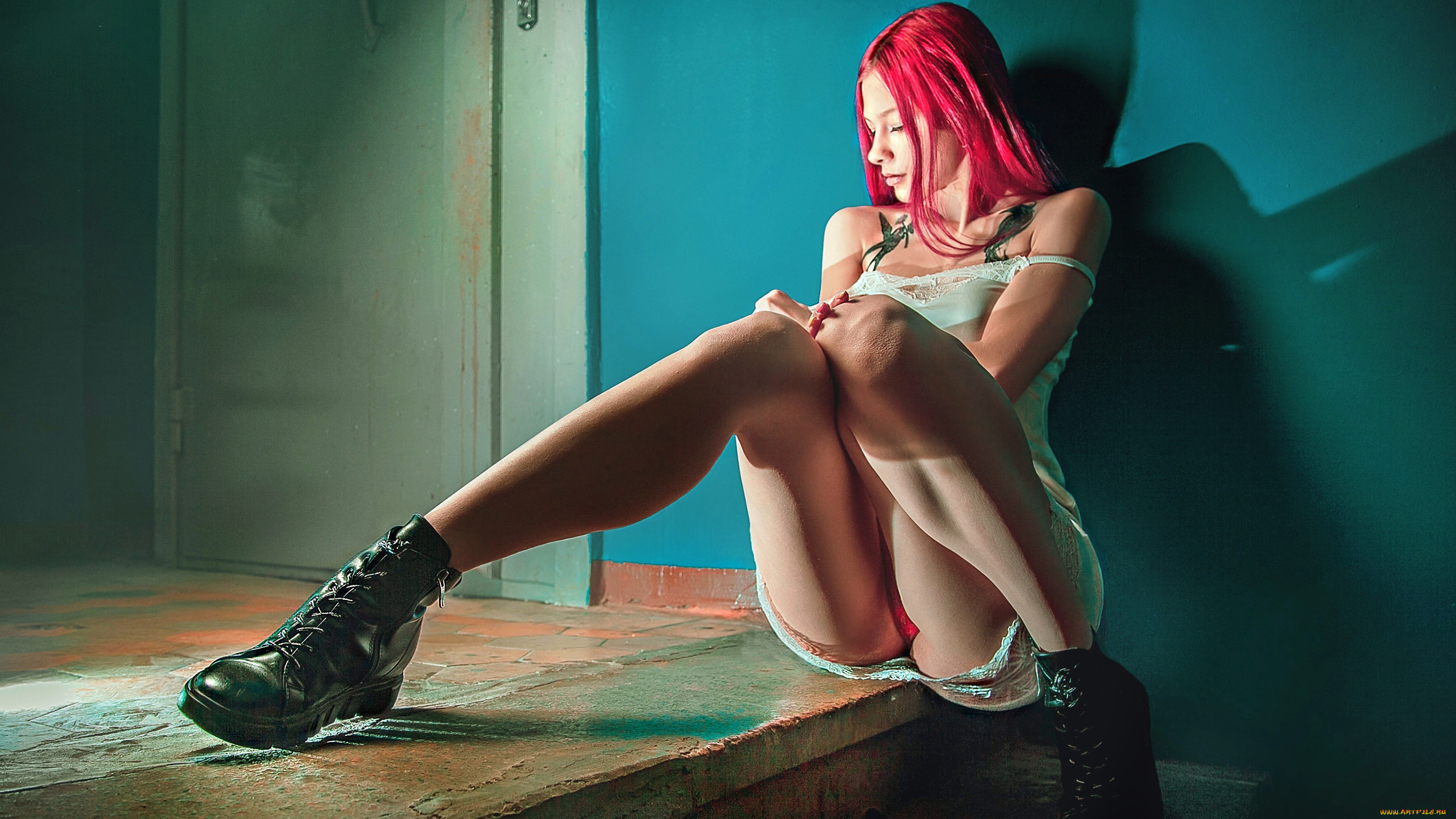 девушки, -, рыжеволосые, и, разноцветные, девушка, позирует