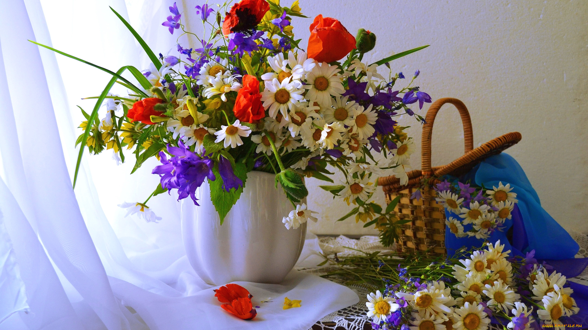 цветы, луговые, , полевые, , цветы, букет, маки, ромашки