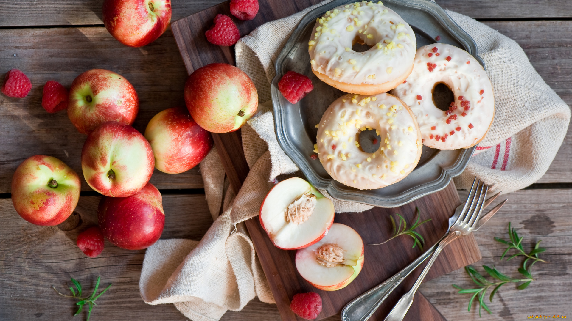 еда, разное, нектарин, донат, малина