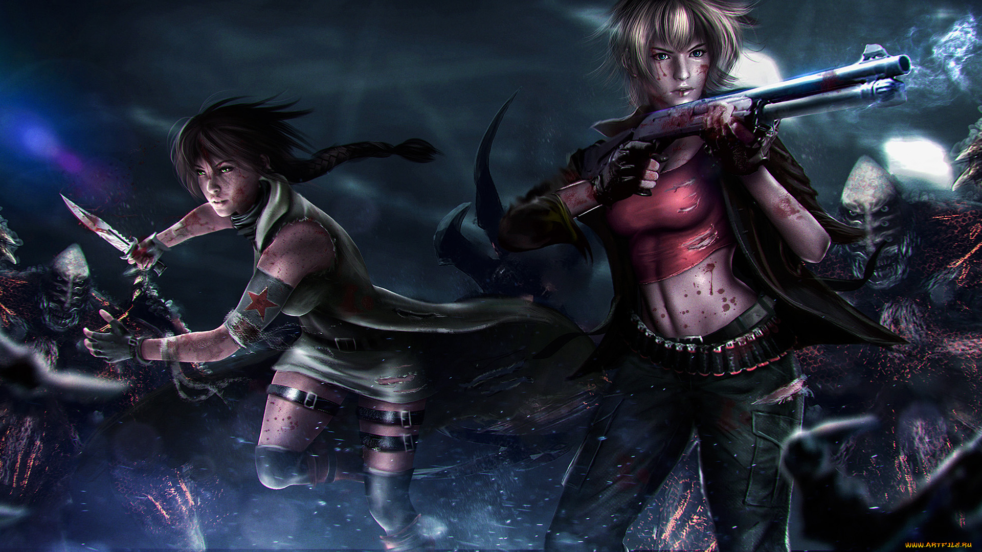 фэнтези, красавицы, и, чудовища, девушки, монстры, оружие, чудовища