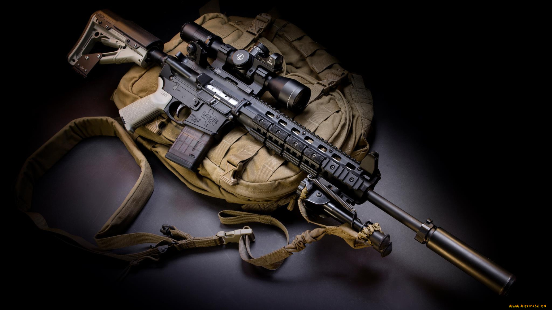 оружие, автоматы, глушитель, m4, сумка, полумрак, апгрейд, автомат, larue, tactical