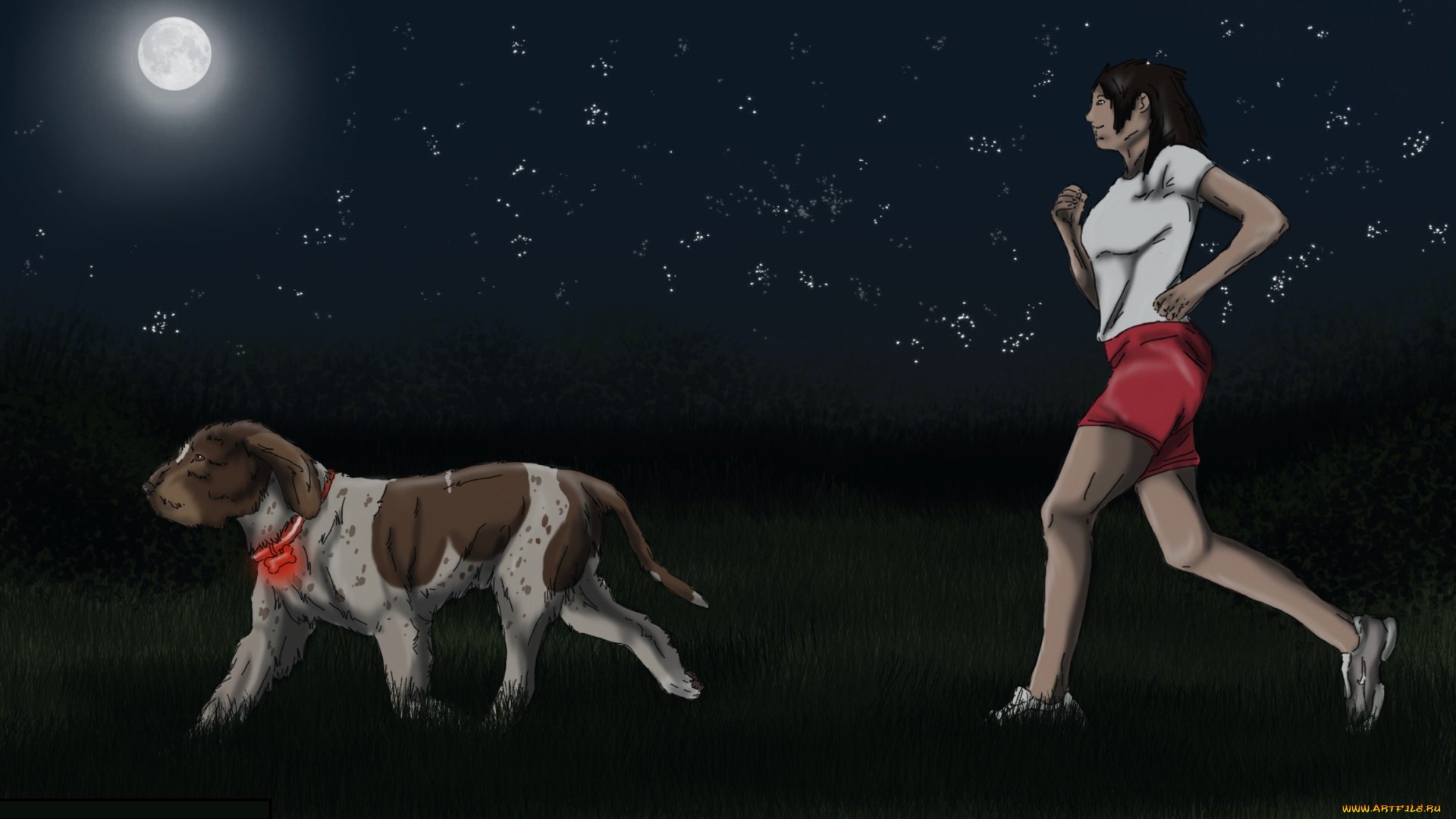 рисованные, люди, собака, девочка