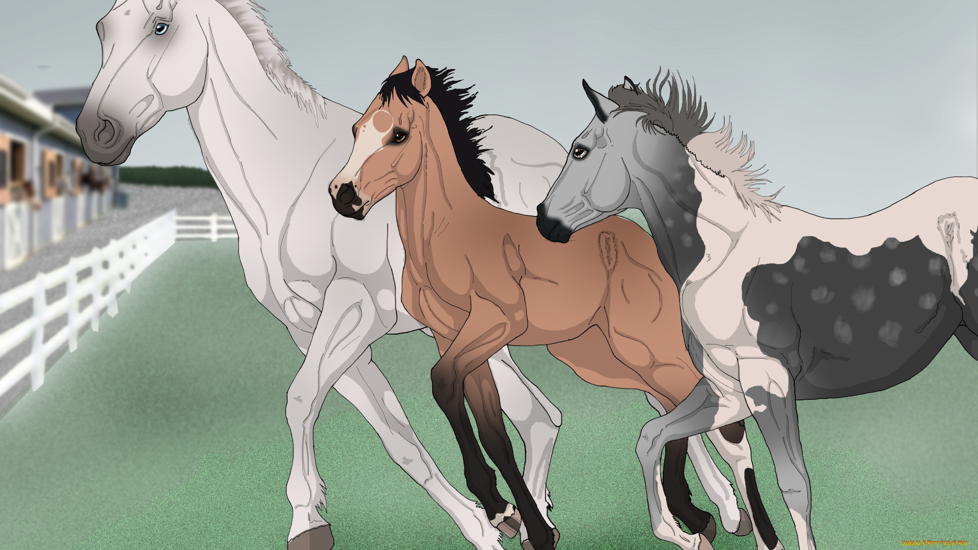 рисованные, животные, , лошади, лошади