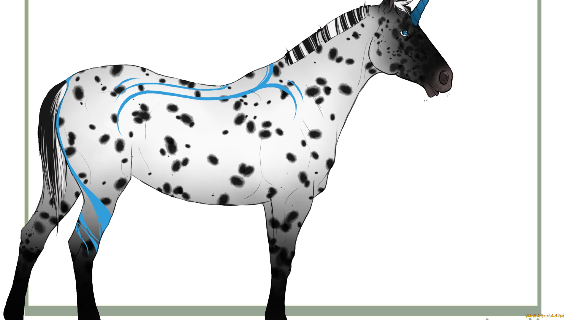 рисованные, животные, , сказочные, , мифические, конь, рог, пятна