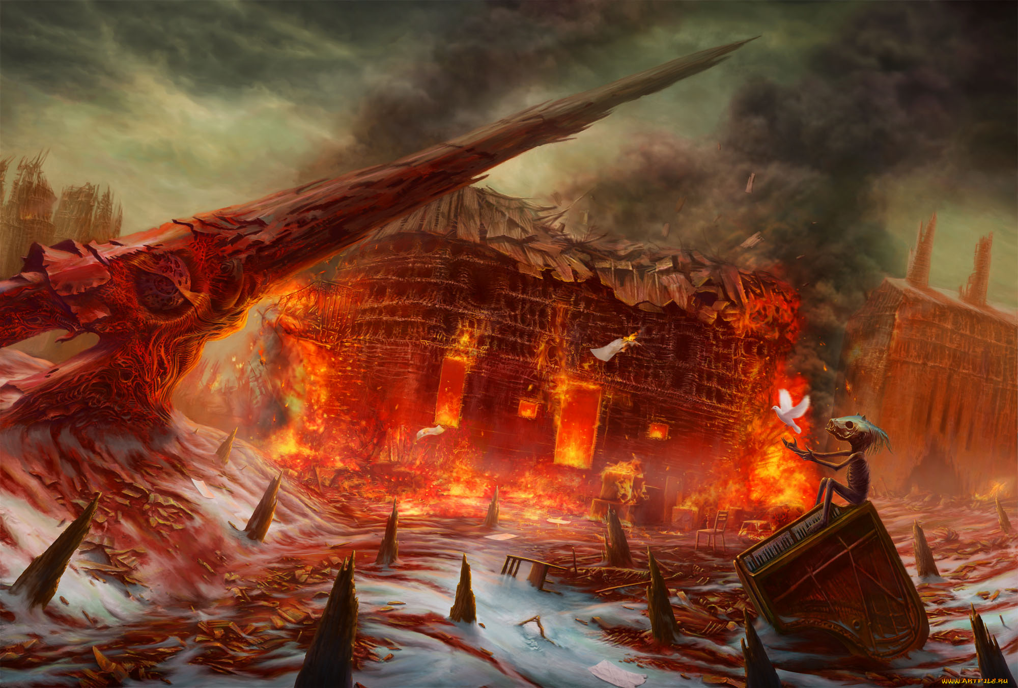 фэнтези, иные, миры, , иные, времена, существо, пожар, голубь, рояль, чудик, постапокалипсис, сюрреализм