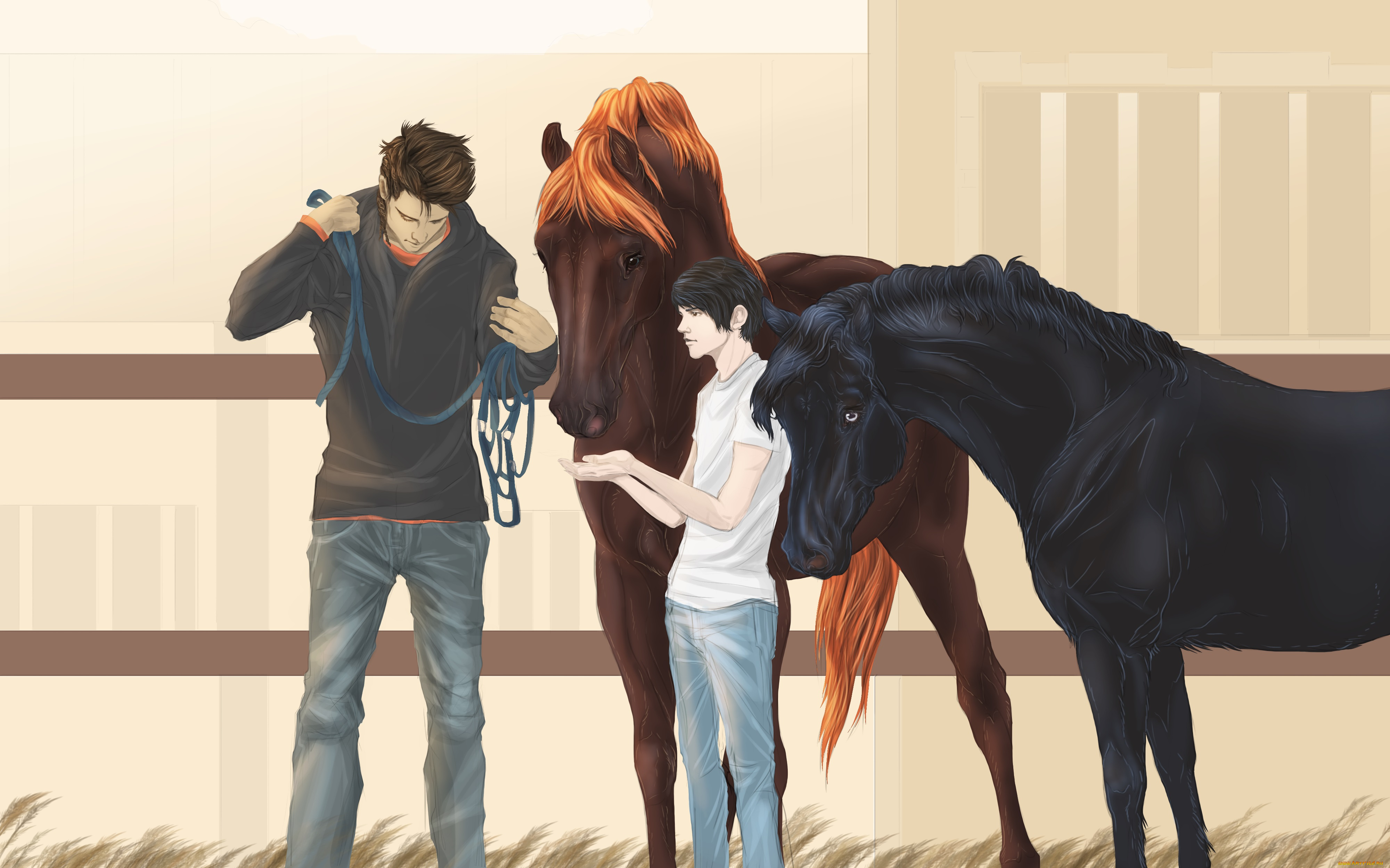 рисованные, животные, , лошади, лошадь