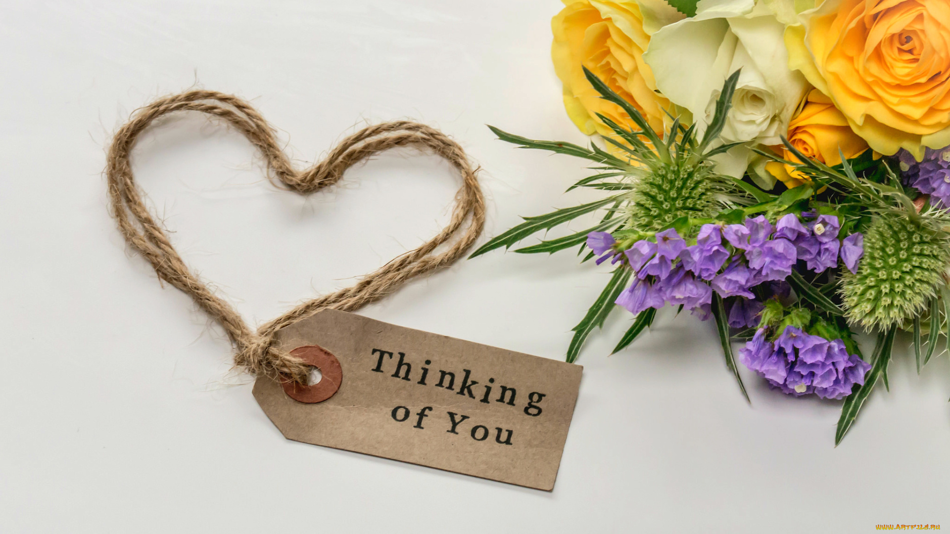 цветы, букеты, , композиции, сердечко, надпись, розы, бечевка