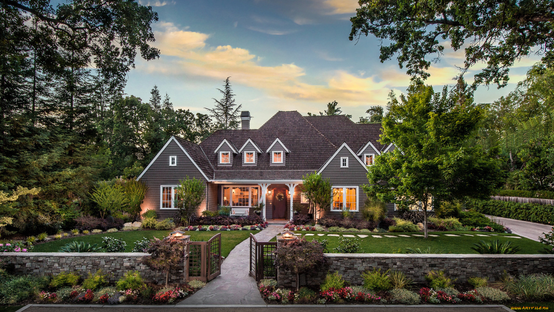 города, -, здания, , дома, деревья, особняк, дом, улица