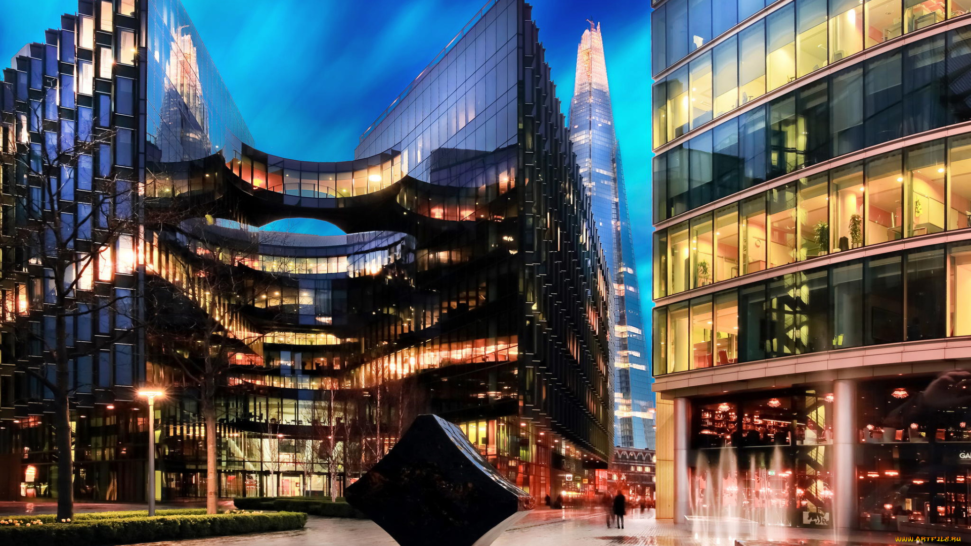 города, лондон, , великобритания, здания, огни, вечер, город, лондон, англия, офисы