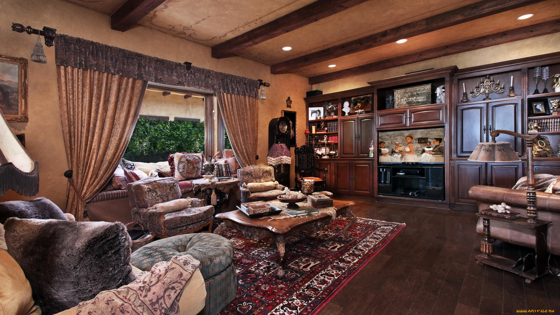 интерьер, гостиная, ковер, диван