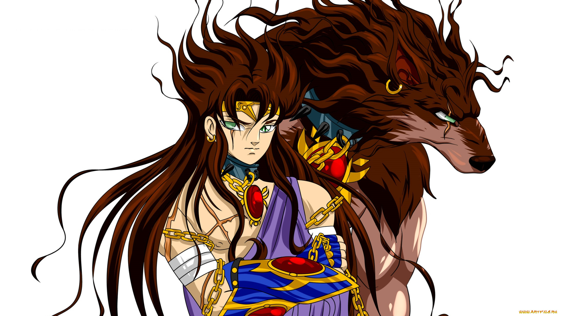 разное, арты, девушка, волк, фон, взгляд