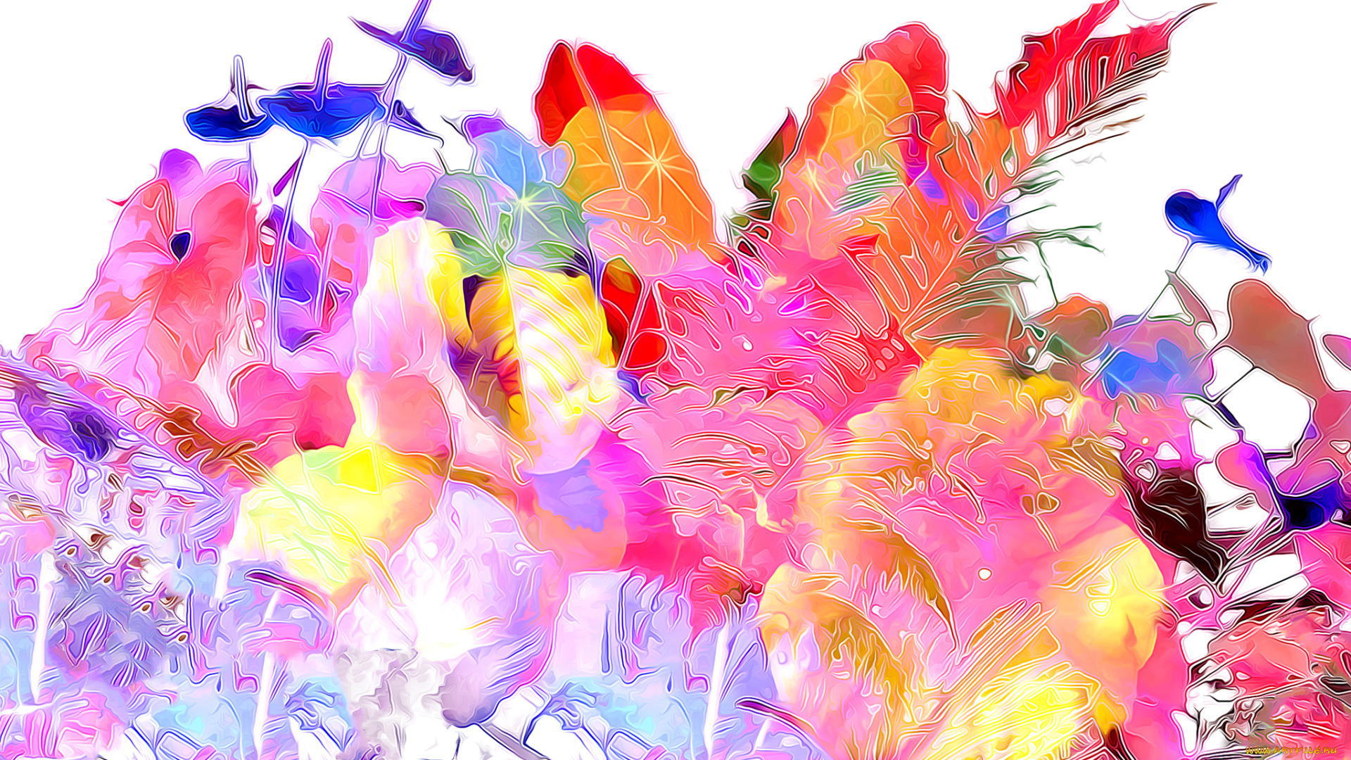 разное, компьютерный, дизайн, сад, клумба, трава, лепестки, цветы