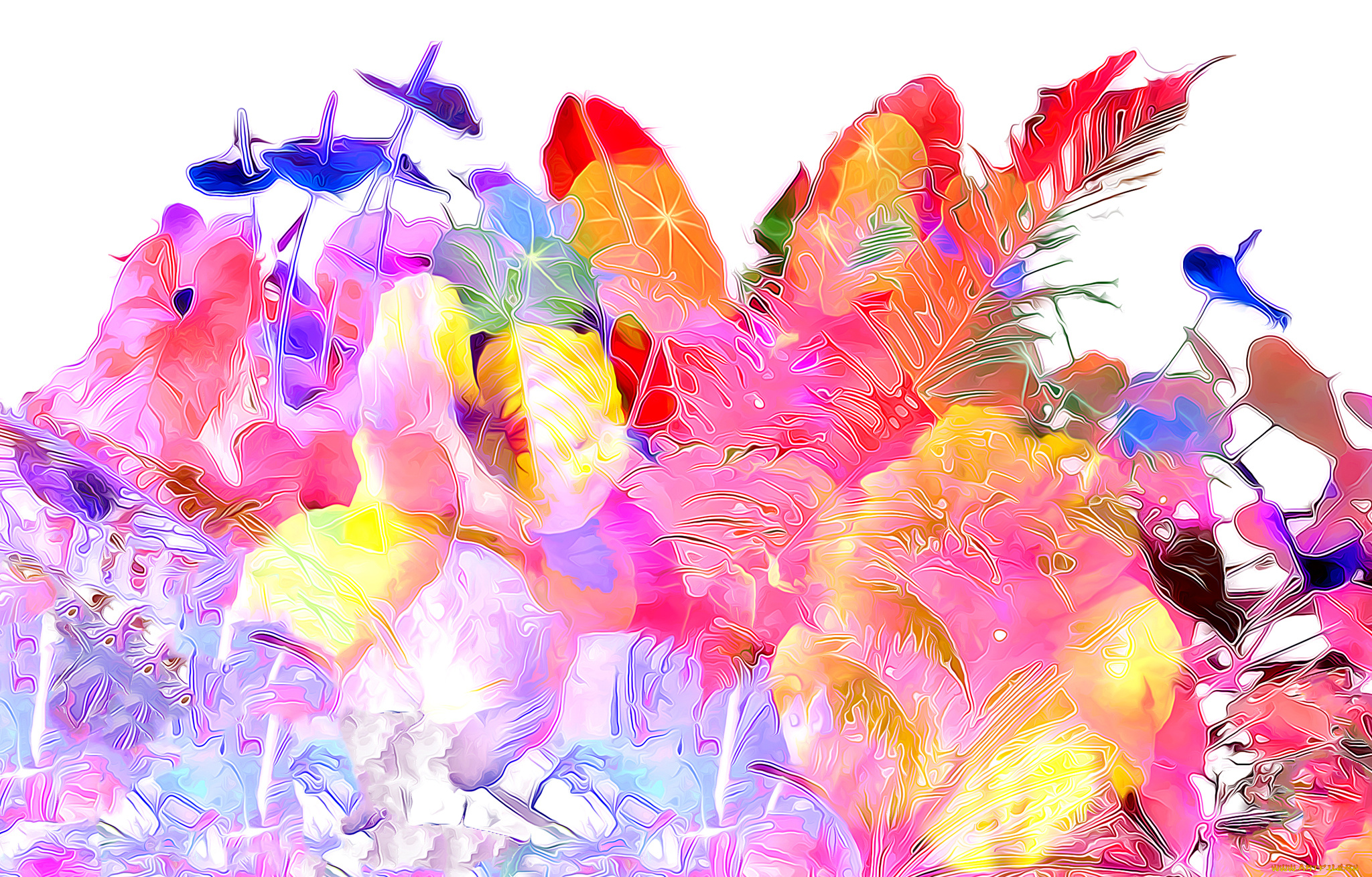 разное, компьютерный, дизайн, сад, клумба, трава, лепестки, цветы