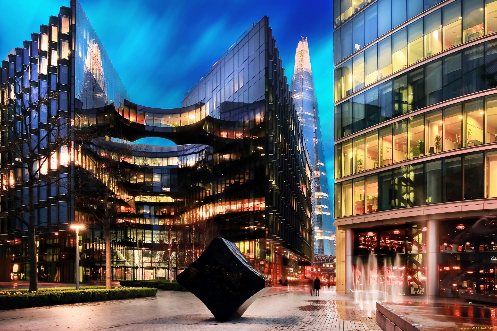 города, лондон, , великобритания, здания, огни, вечер, город, лондон, англия, офисы