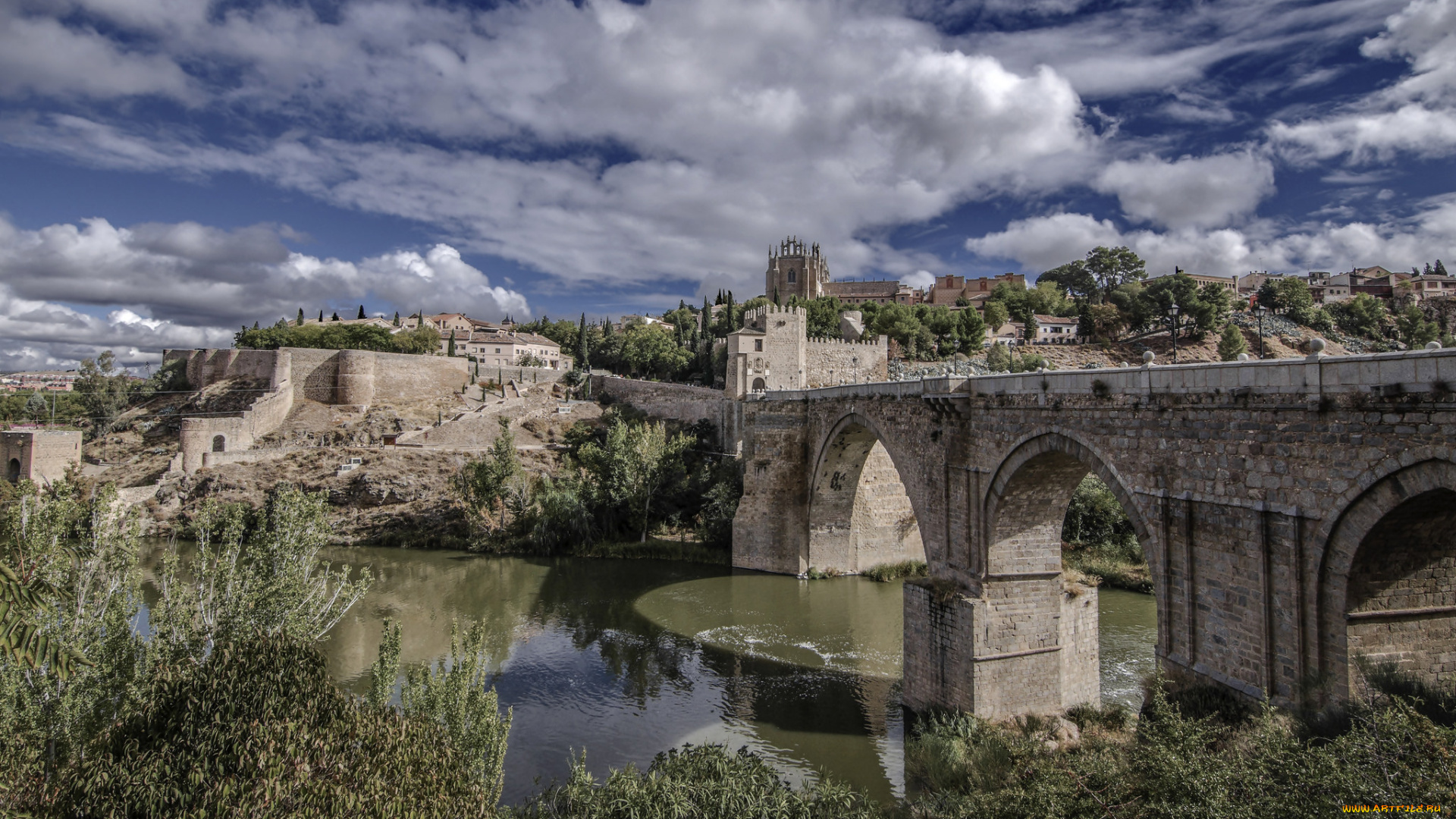 города, -, мосты, река, мост, дома