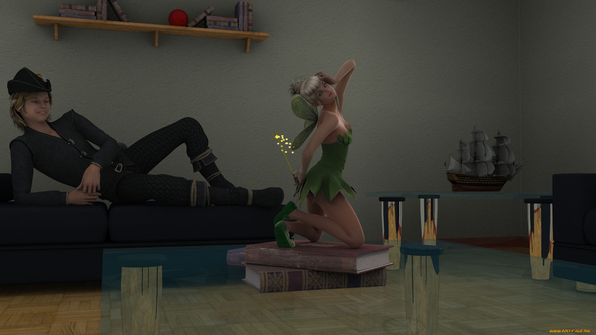 3д, графика, эльфы, , elves, девушки, взгляд, фон