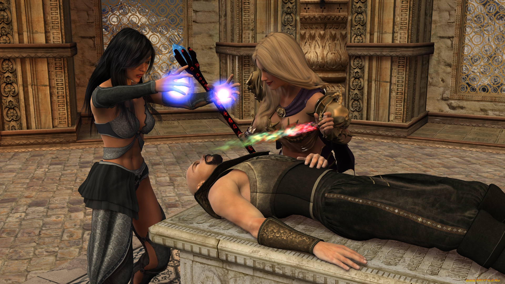 3д, графика, фантазия, , fantasy, фон, девушки, взгляд