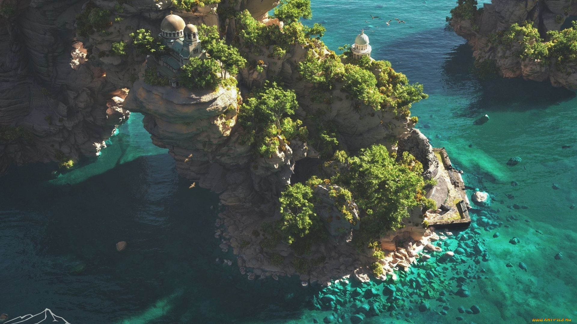 3д, графика, природа, , nature, море, скалы