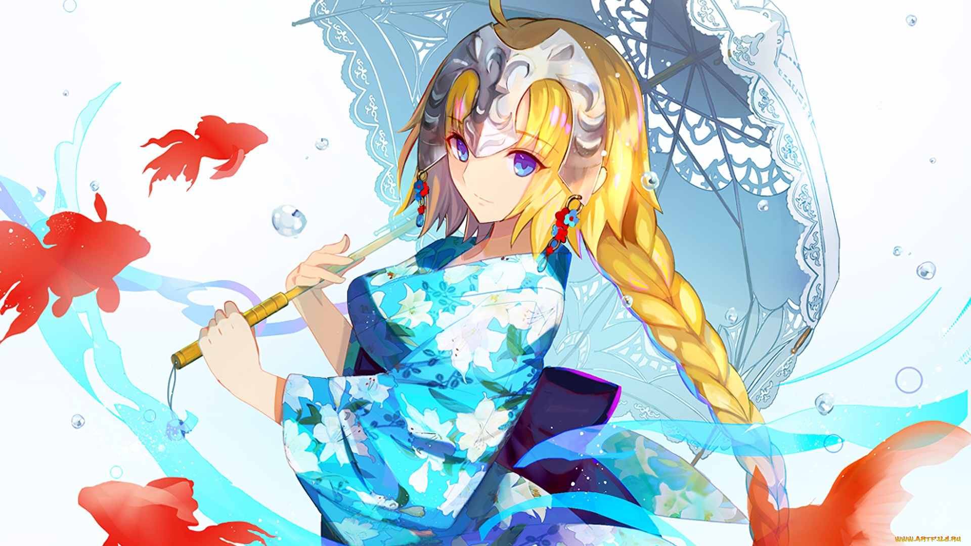 аниме, fate, stay, night, девушка, взгляд, фон