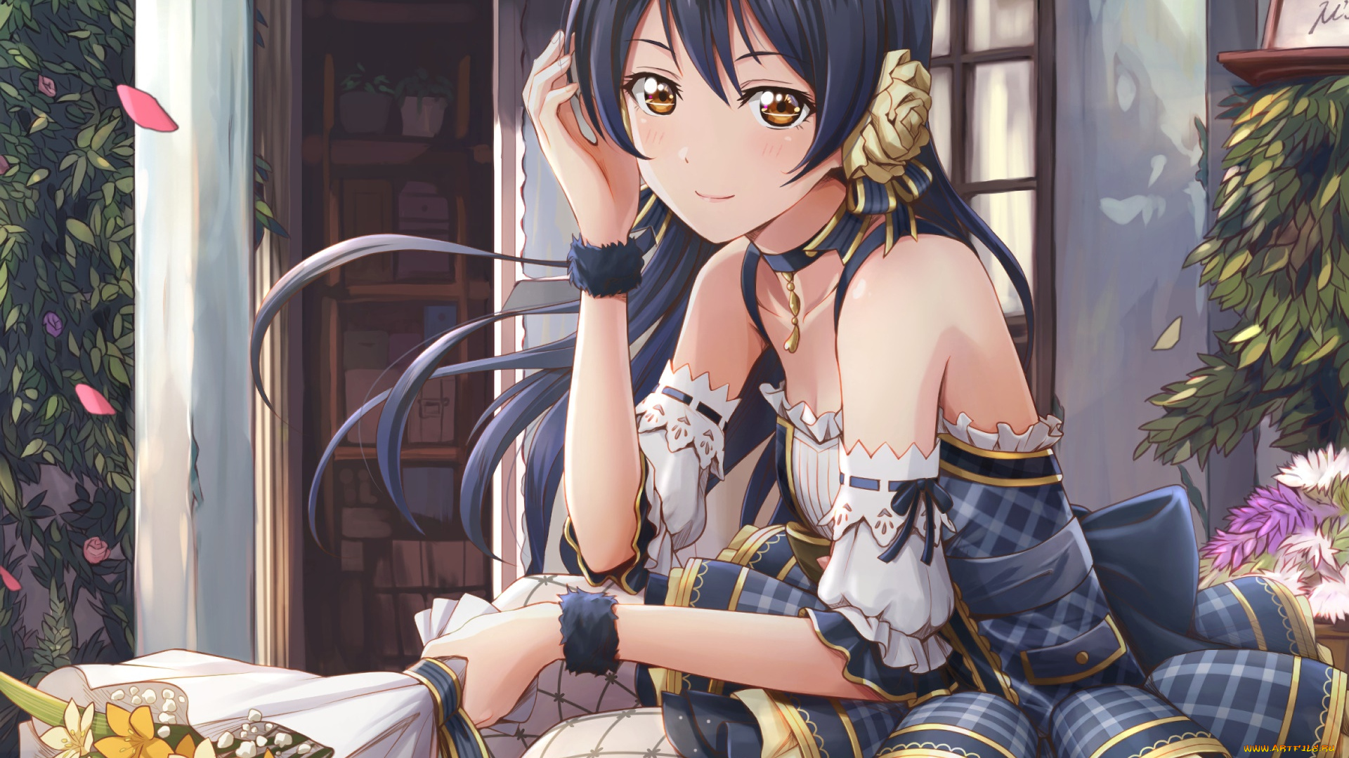 аниме, love, live, , school, idol, project, девушка, фон, взгляд