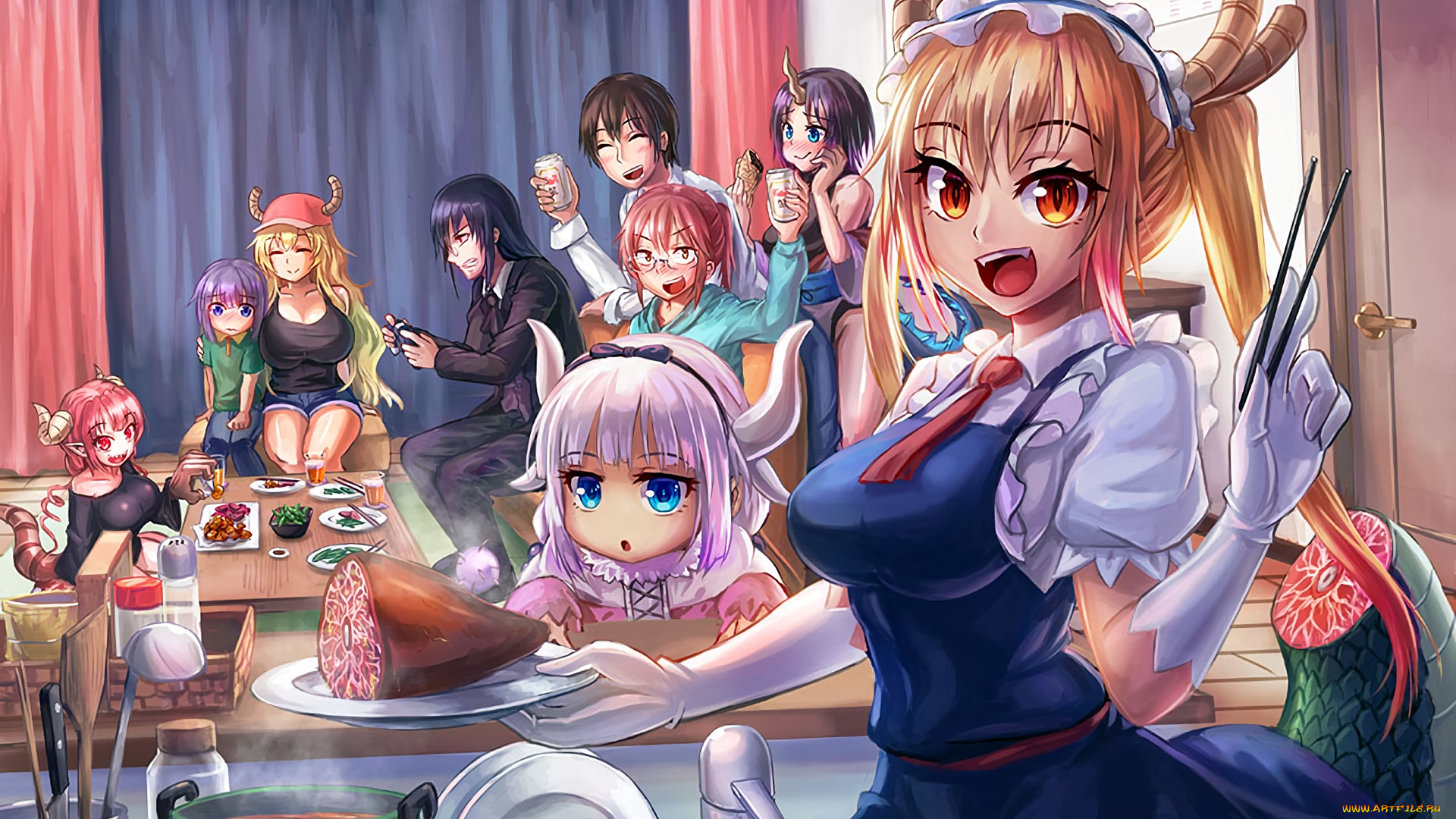 аниме, miss, kobayashi`s, dragon, maid, фон, взгляд, девушка