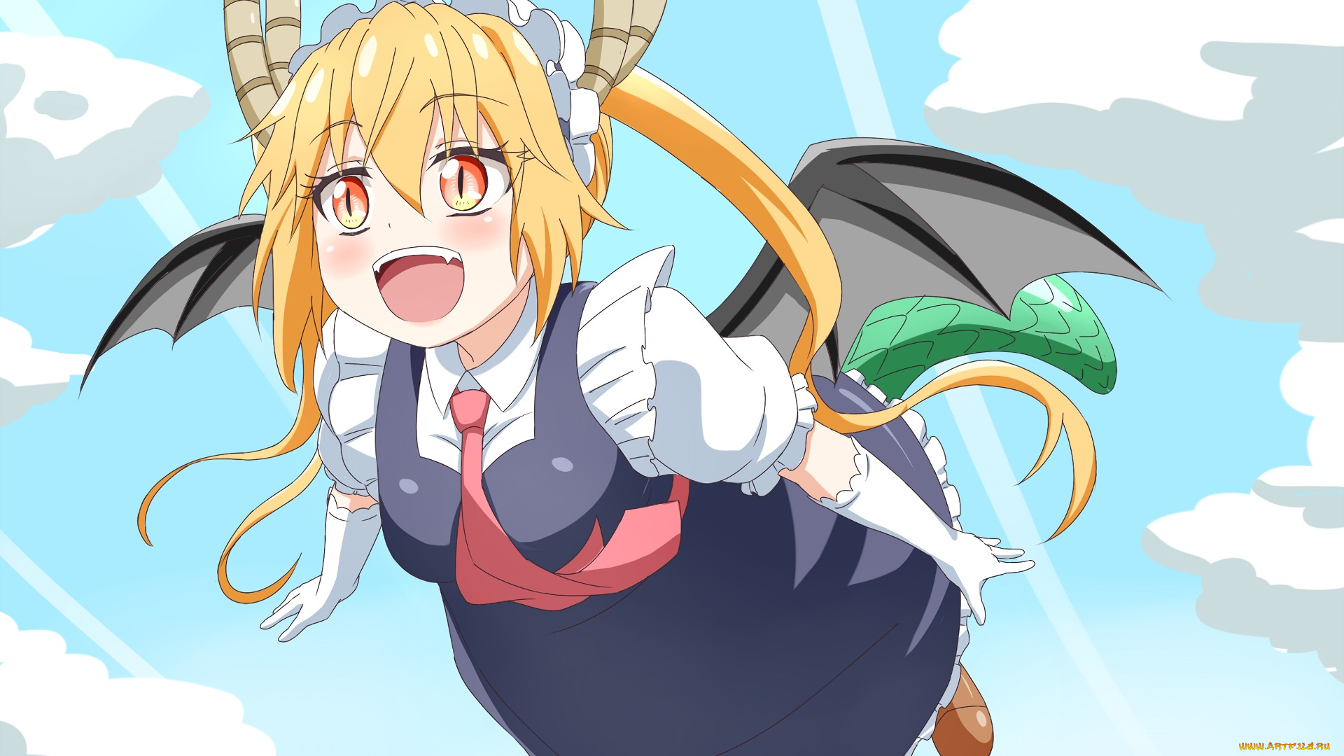 аниме, miss, kobayashi`s, dragon, maid, фон, взгляд, девушка