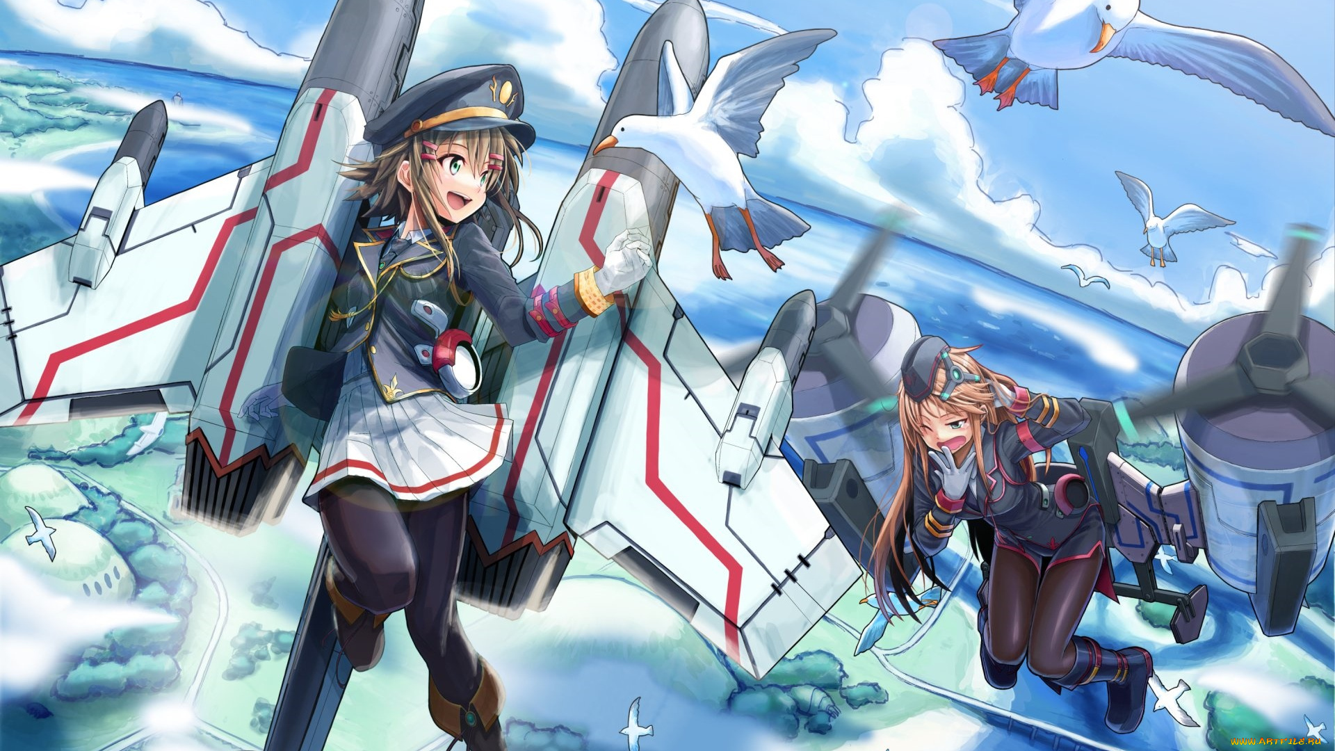 аниме, оружие, , техника, , технологии, взгляд, фон, девушки