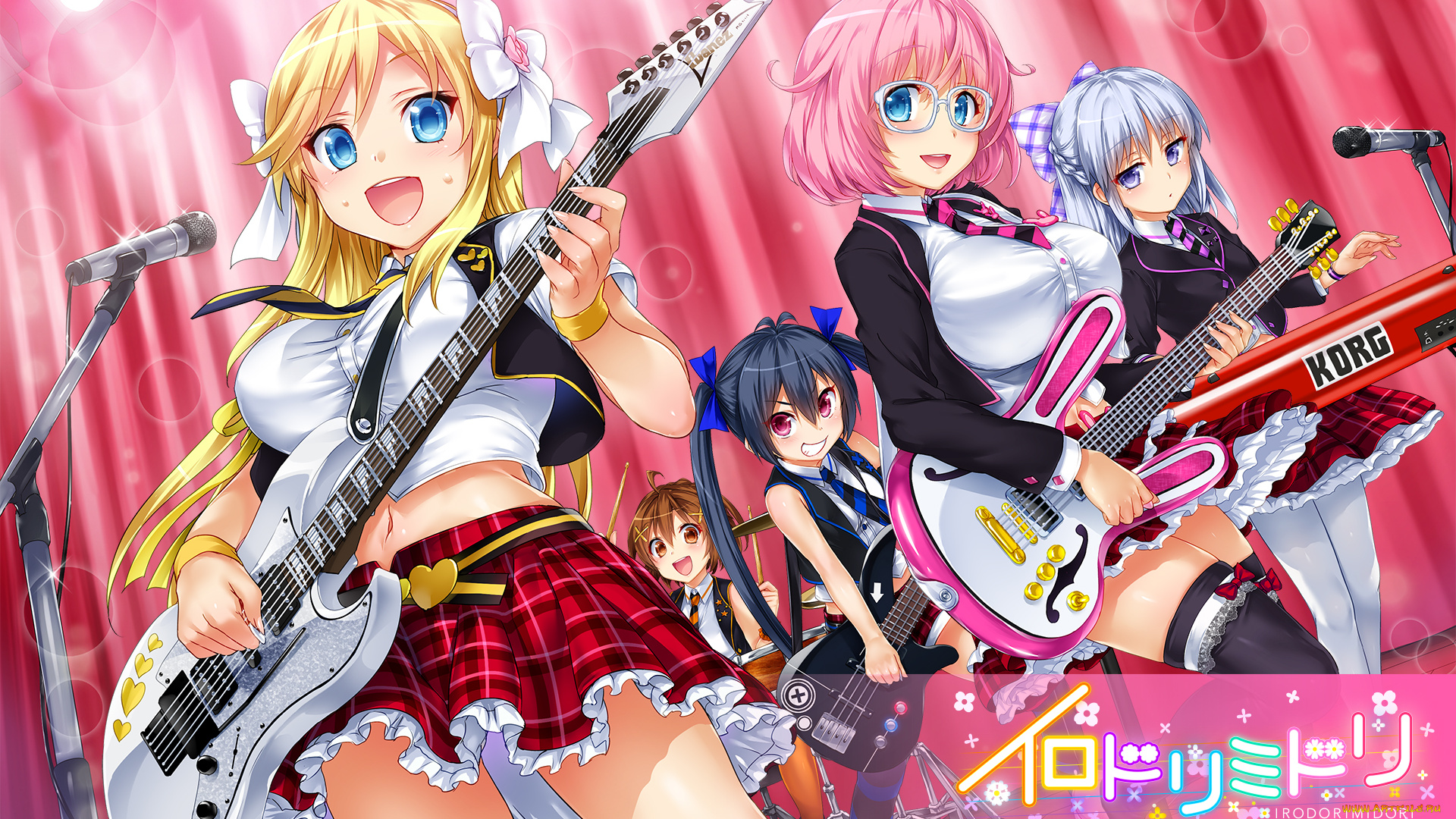 irodori, midori, аниме, девушки, фон, взгляд