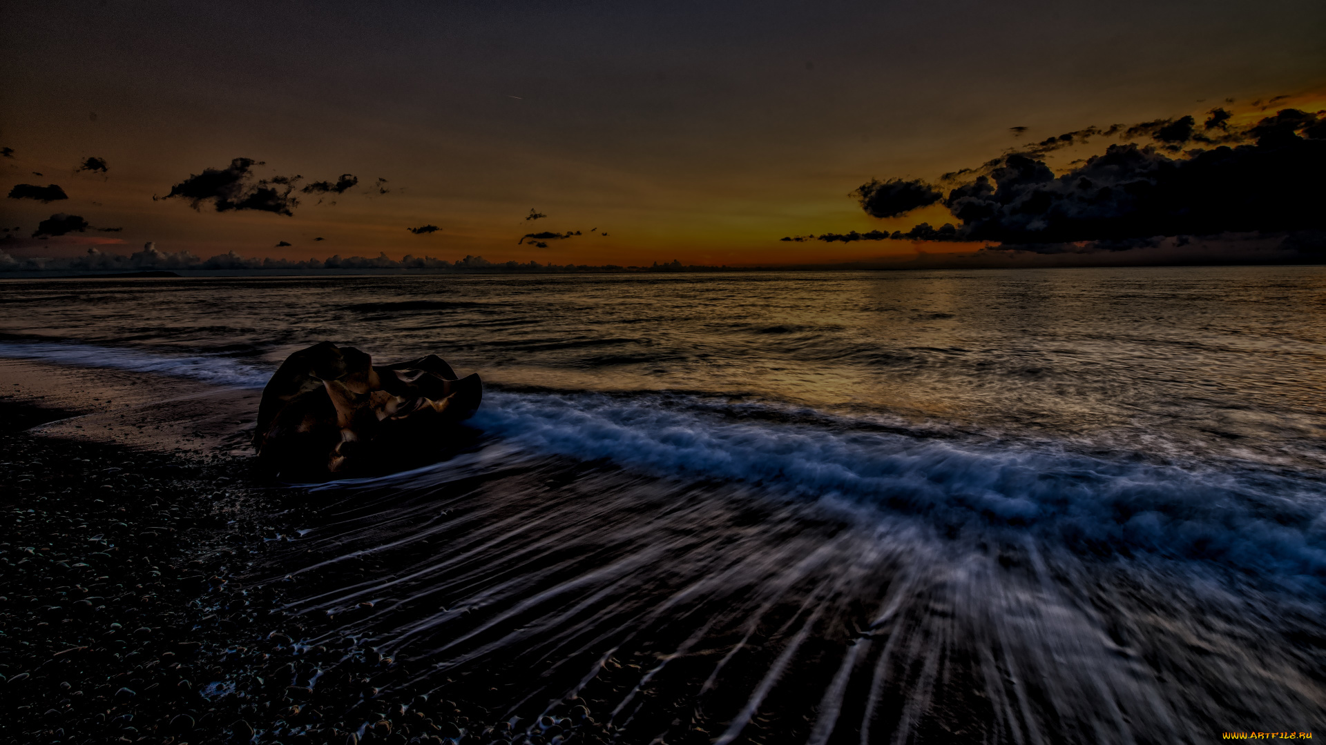 природа, побережье, море, камни, облака