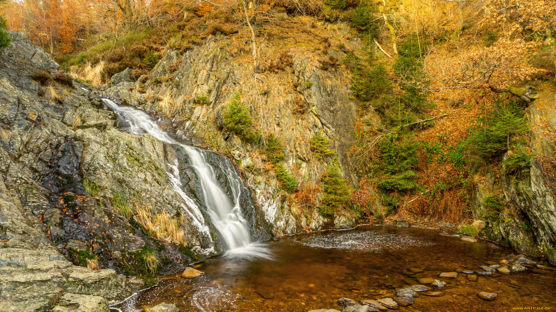 природа, водопады, лес, река, водопад