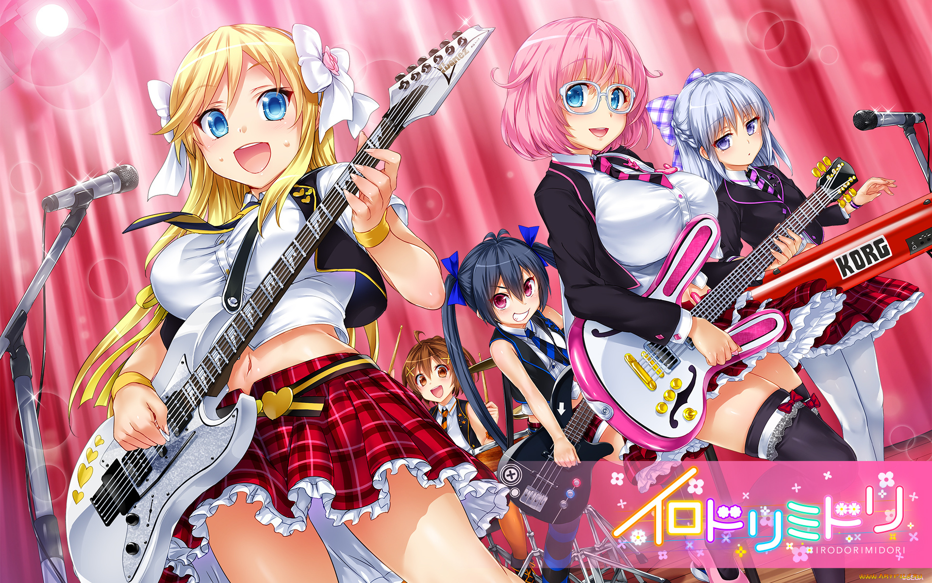 irodori, midori, аниме, девушки, фон, взгляд