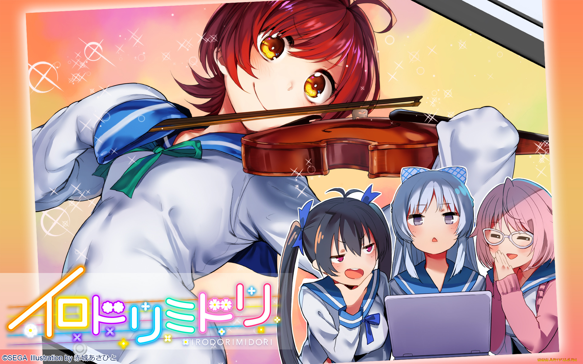 irodori, midori, аниме, взгляд, фон, девушки