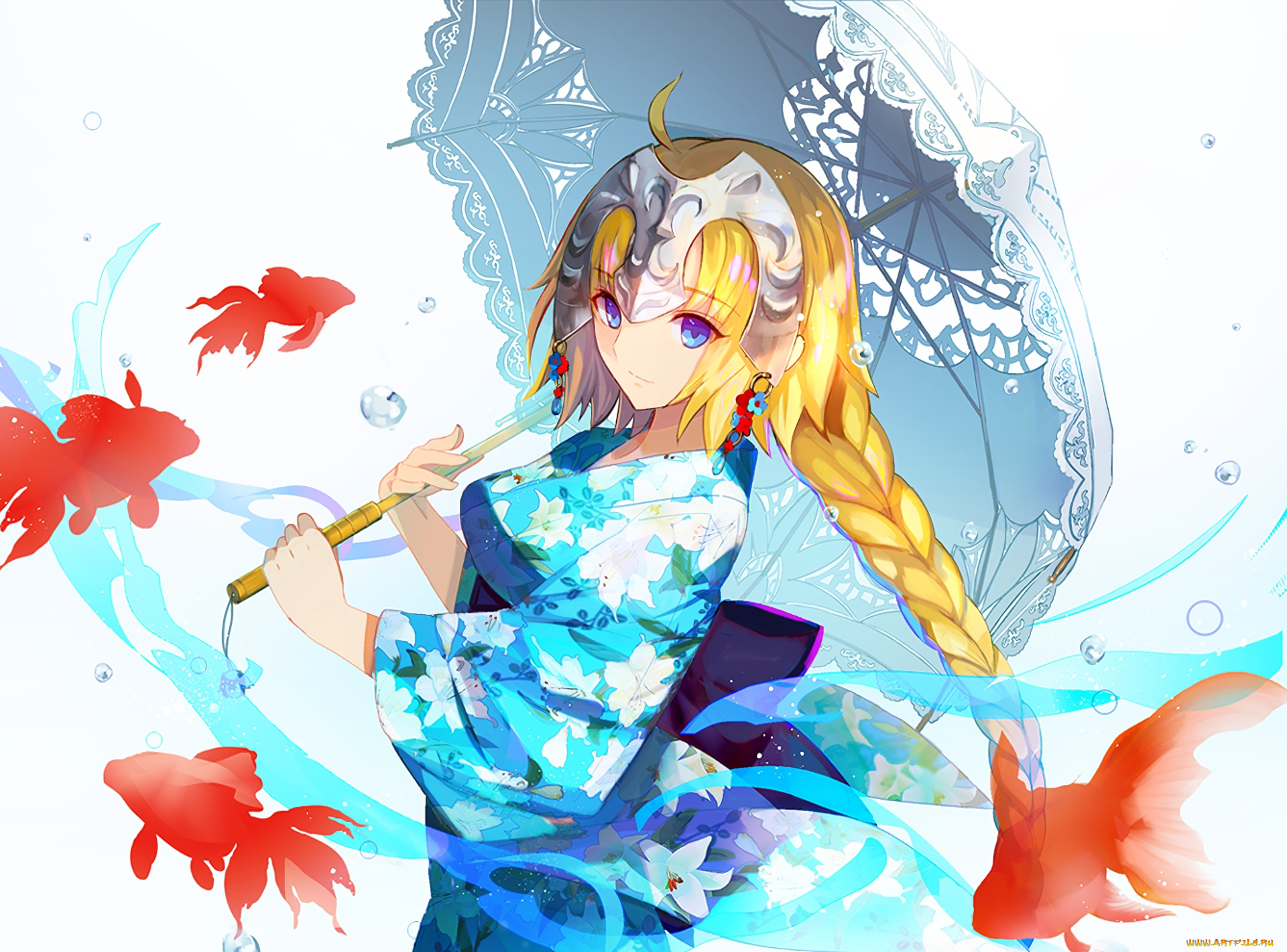 аниме, fate, stay, night, девушка, взгляд, фон