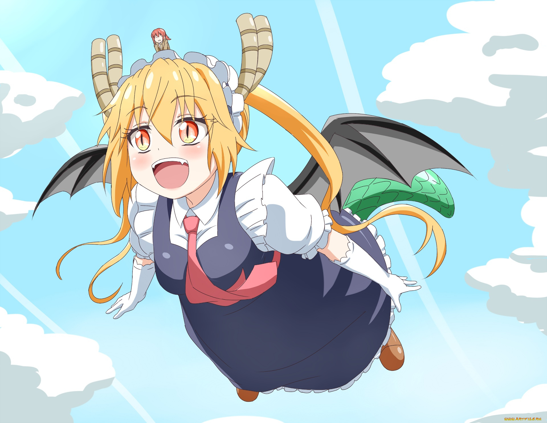 аниме, miss, kobayashi`s, dragon, maid, фон, взгляд, девушка