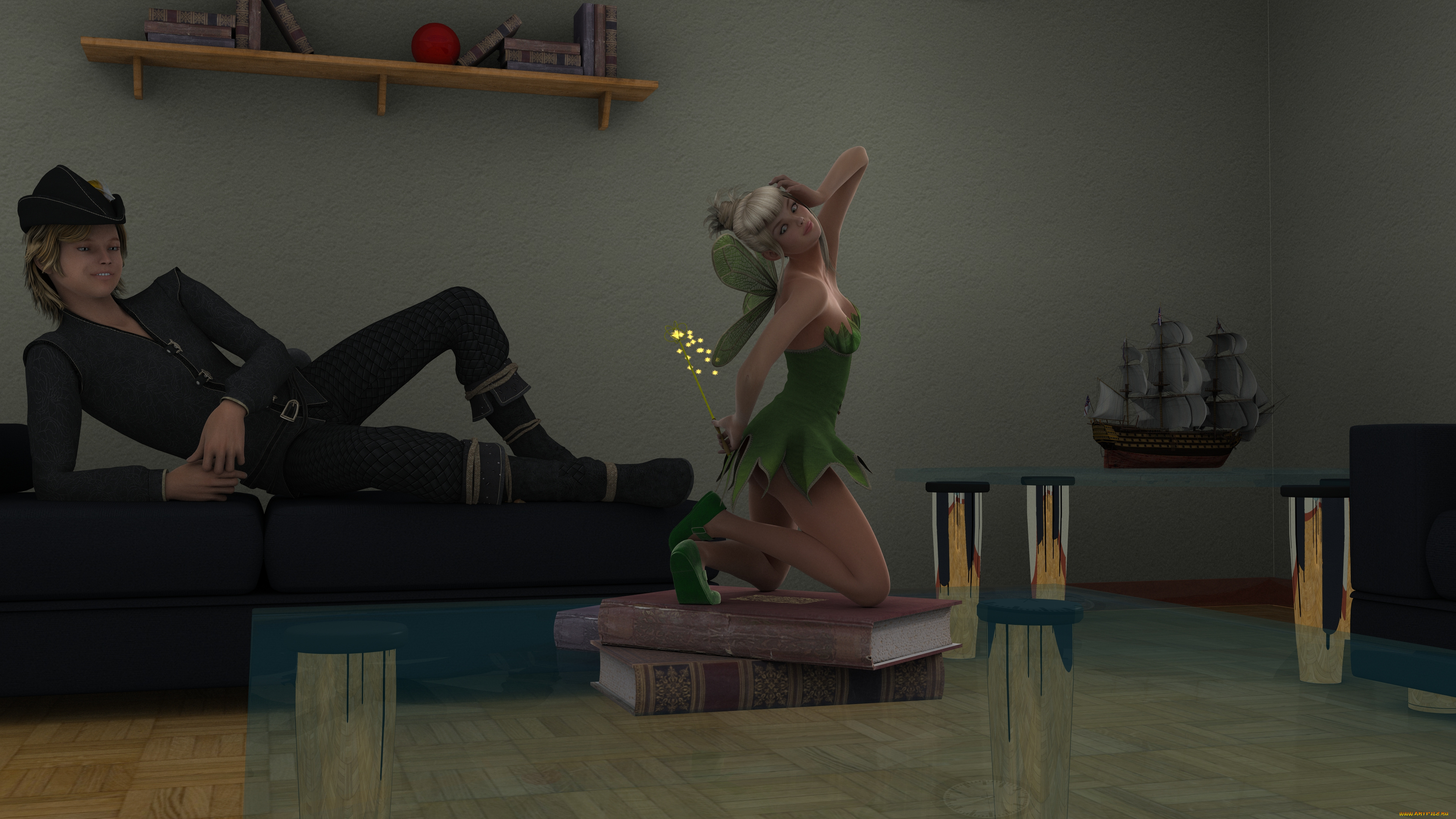 3д, графика, эльфы, , elves, девушки, взгляд, фон