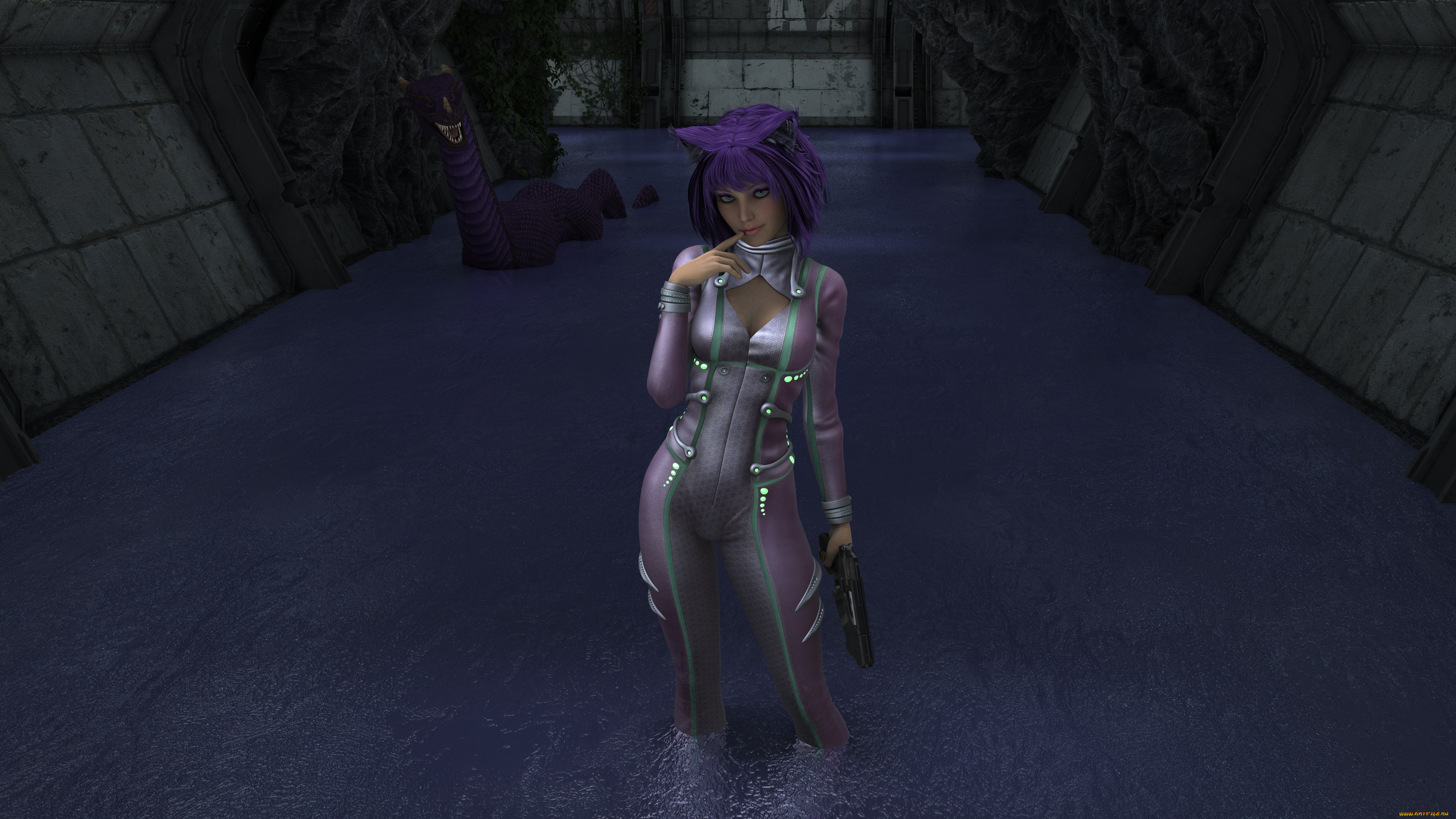 3д, графика, существа, , creatures, взгляд, девушка, фон