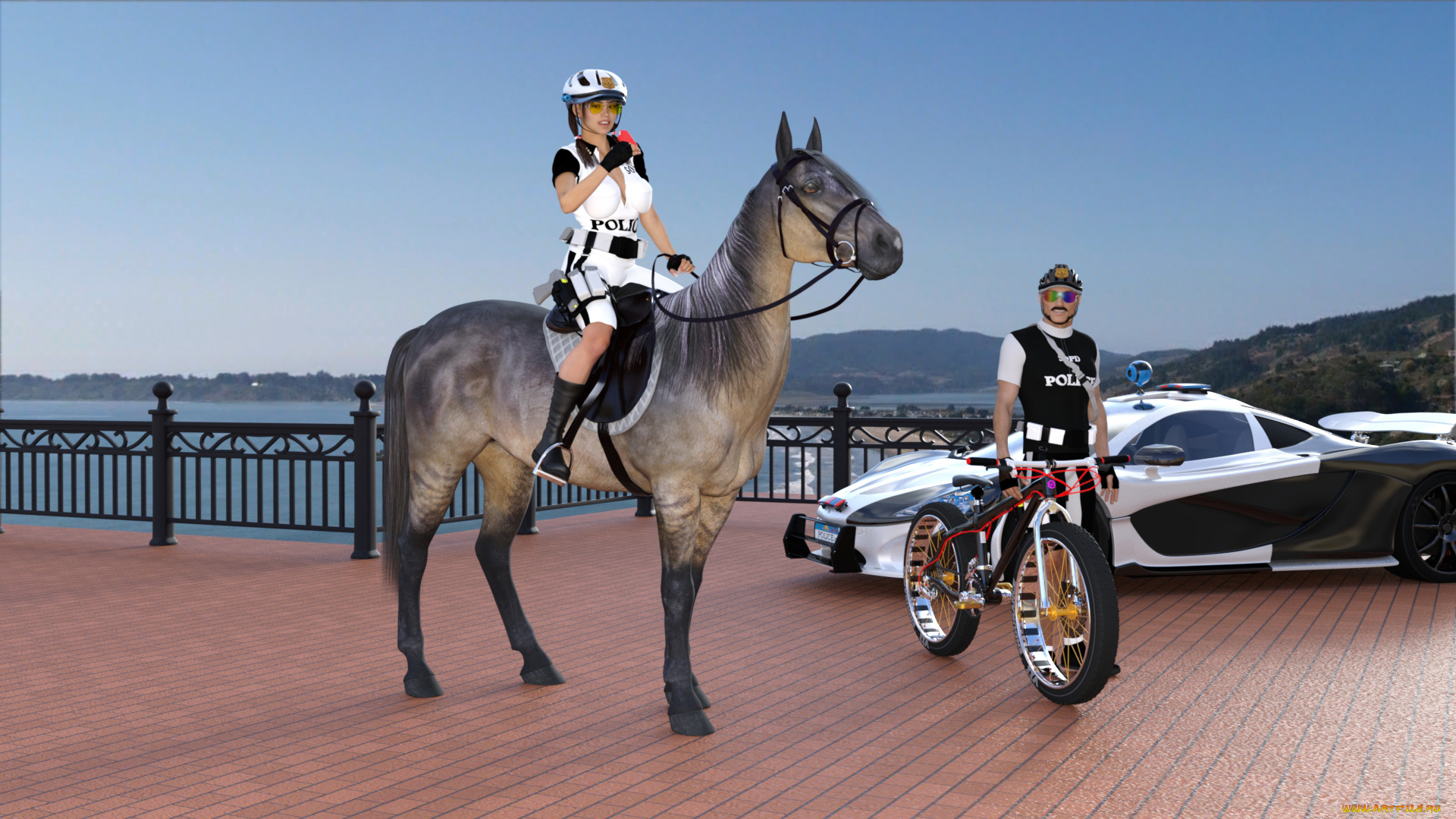 3д, графика, люди, и, животные, , people, and, animals, девушка, взгляд, фон, лошадь