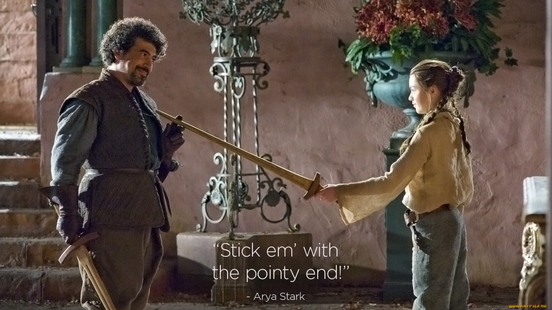 кино, фильмы, game, of, thrones, , сериал, арья, двор, тренировка, мечи, игра, престолов
