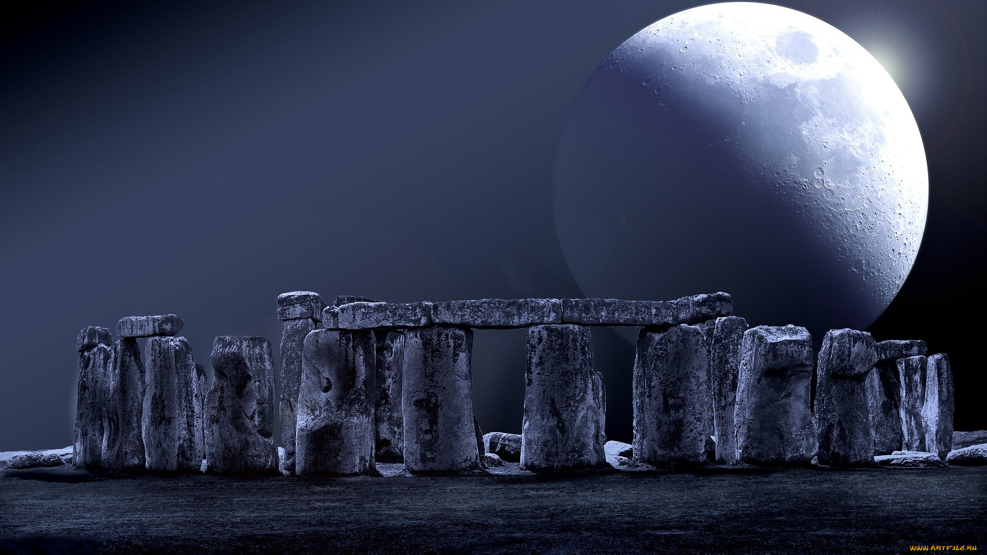 космос, луна, стоунхендж, фон