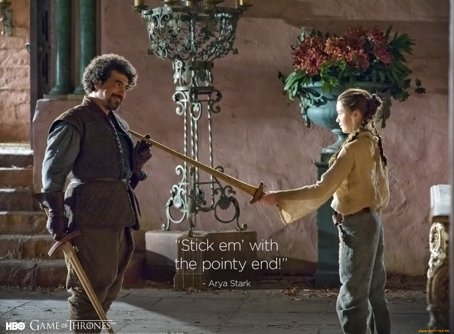 кино, фильмы, game, of, thrones, , сериал, арья, двор, тренировка, мечи, игра, престолов