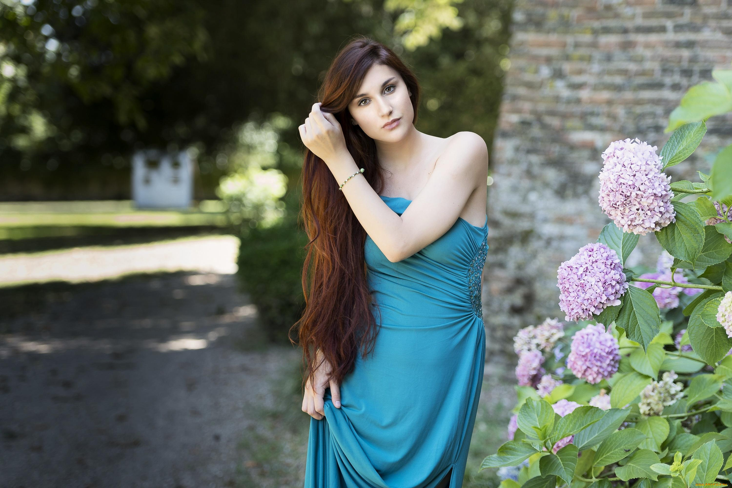 девушки, -unsort, , брюнетки, темноволосые, браслет, шатенка, гортензия, платье