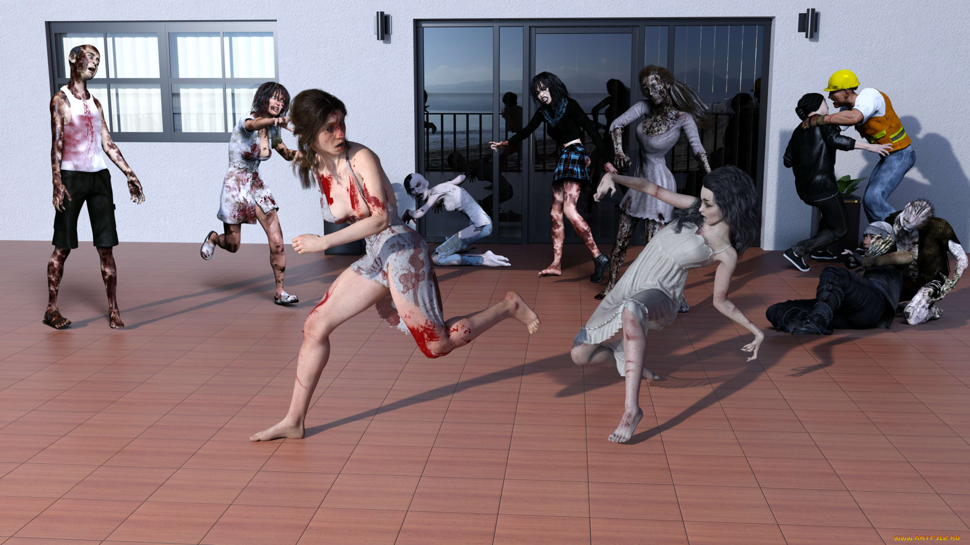 3д, графика, ужас, , horror, фон, взгляд, девушки