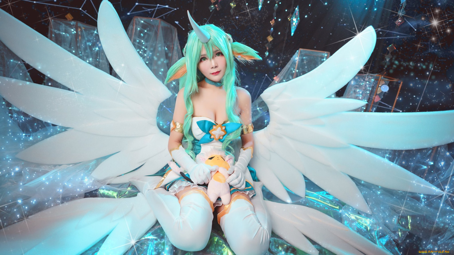 девушки, -, креатив, , косплей, костюм, сорака, блестки, игрушка, рог